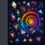 Una ilustración abstracta y surrealista. Una línea divisoria vertical separa un fondo gris y sólido a la izquierda, que representa el vacío indefinido, de una composición de esferas superpuestas y un espiral de Fibonacci, que simboliza la existencia y la conexión de las conciencias.