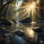 La vista de un río con grandes piedras que moldean su flujo, simbolizando cómo las creencias dan forma al camino de nuestra vida.
