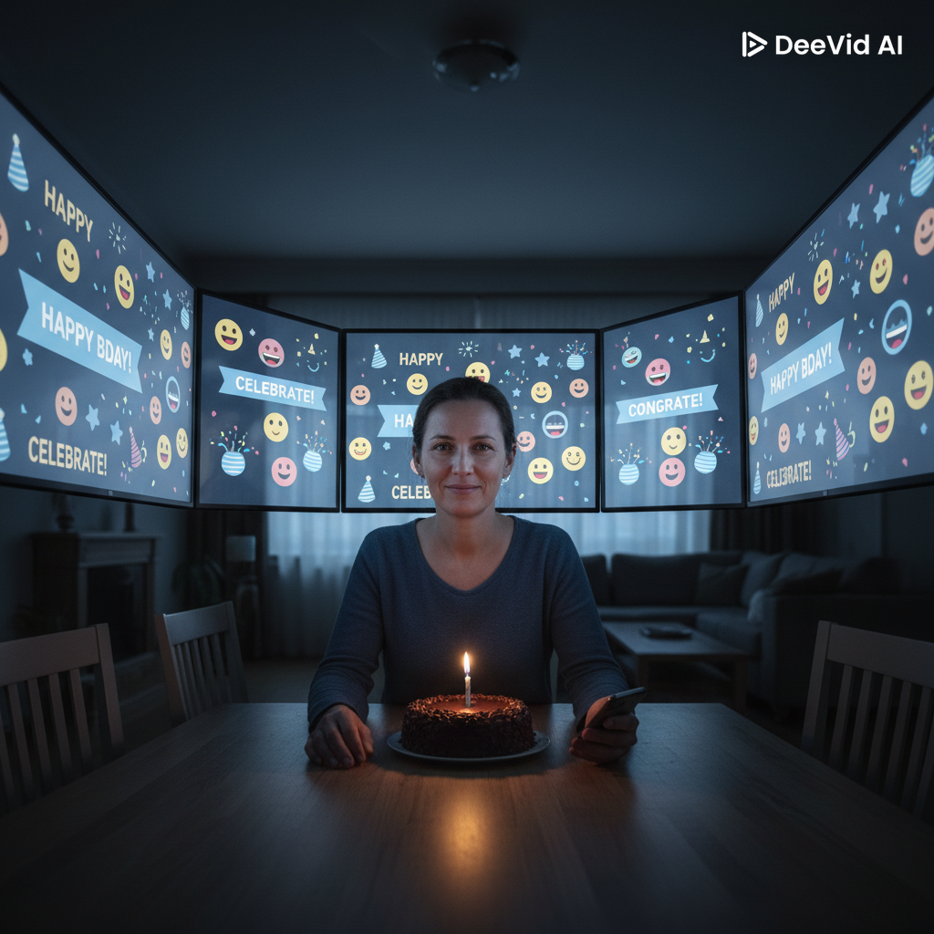 Un grupo diverso de personas de varias generaciones ríe y conversa en un espacio exterior, mientras íconos flotantes de "Me Gusta" y "Corazón" de redes sociales están superpuestos sobre la escena, simbolizando la validación digital.